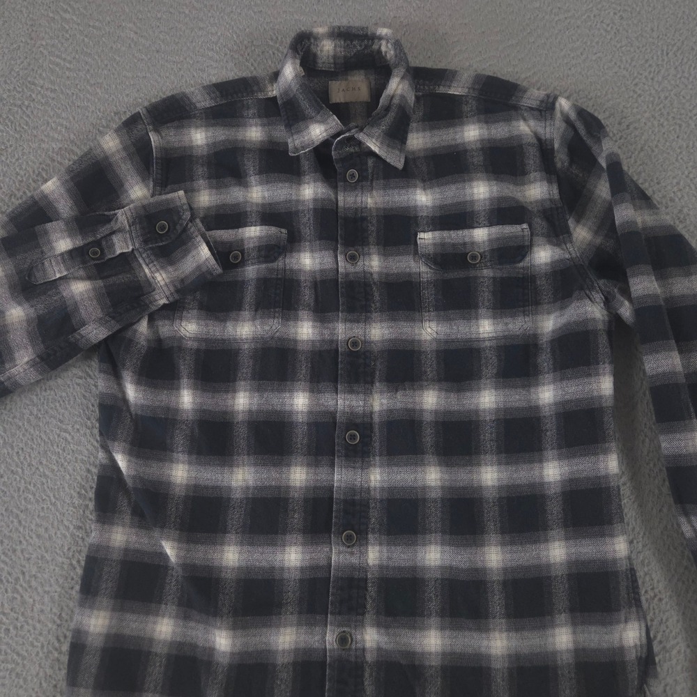 Jachs Shirt Mens M Blue Brawny Flannel Plaid Heavyweight Cotton Dual Pockets